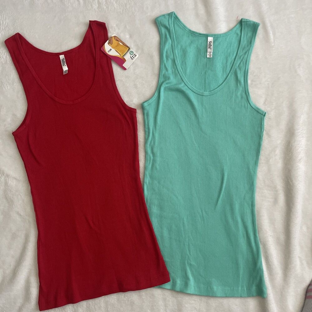 Lot Of 2 SOFRA Womens Ribbed Sleeveless Scoop Neck Tank Top Size Large